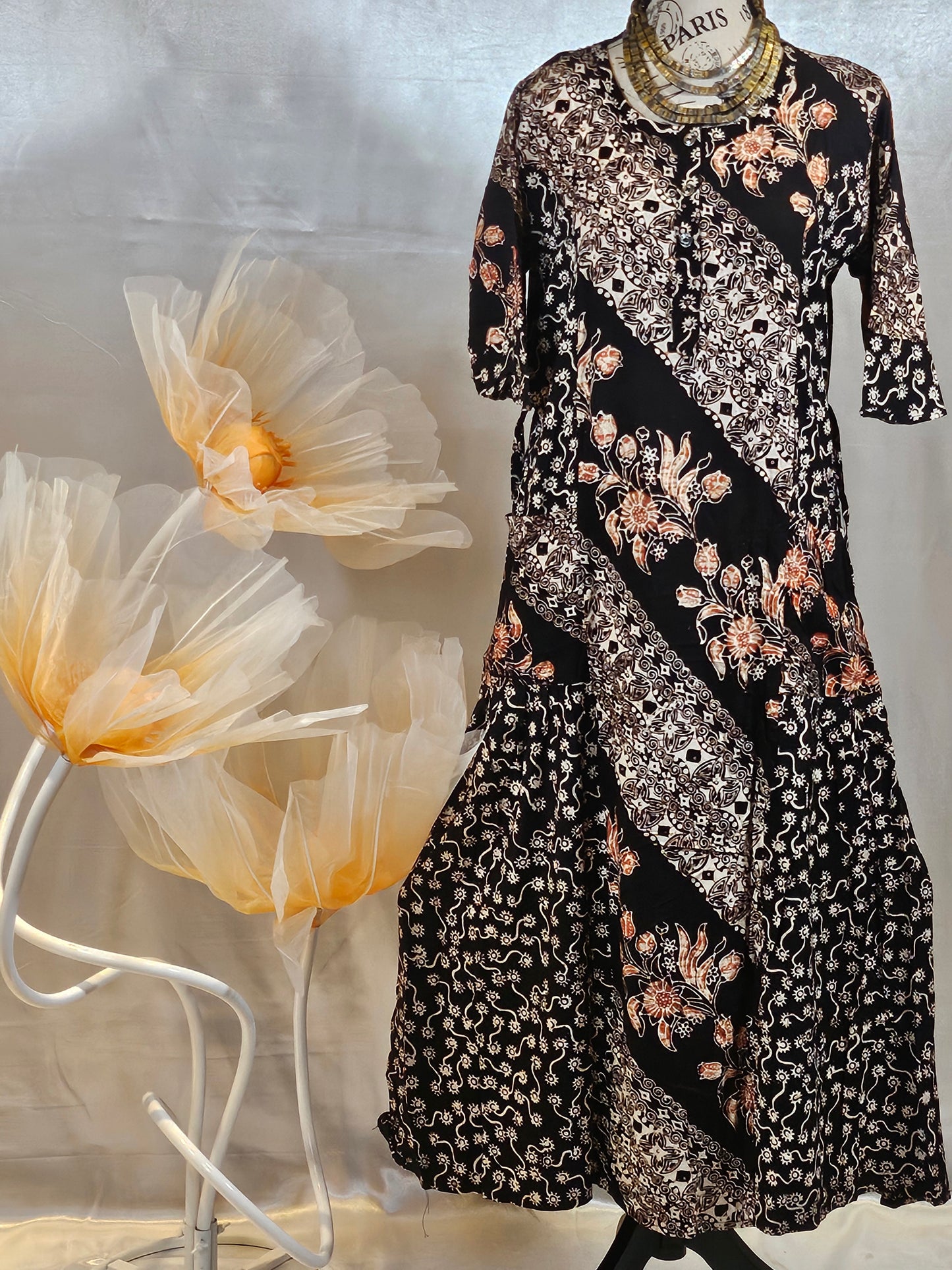 Mia batik black long gown